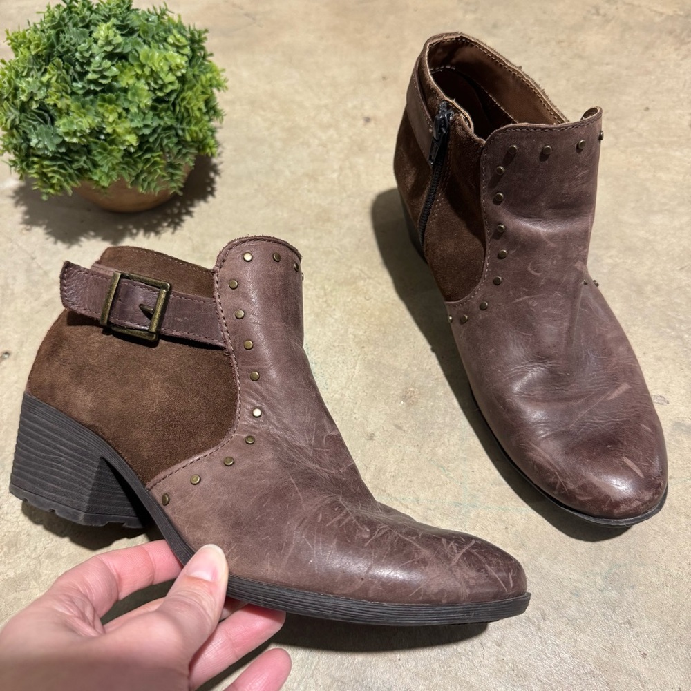 BOC Brown Leather‎ Heeled Ankle Boots Size 7 Western Boho Southwest Cowgirl Fall